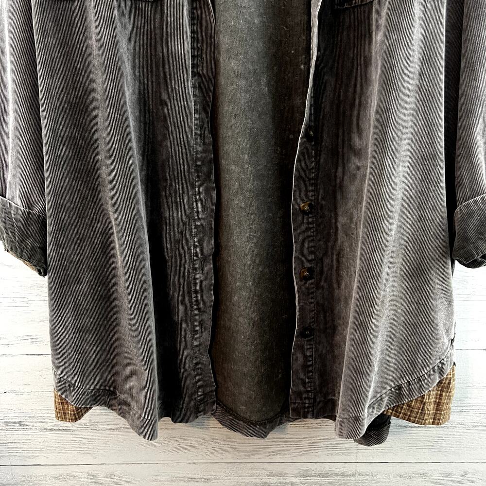 Dress Up Gray Corduroy & Plaid Shacket Size L - Picture 9 of 11